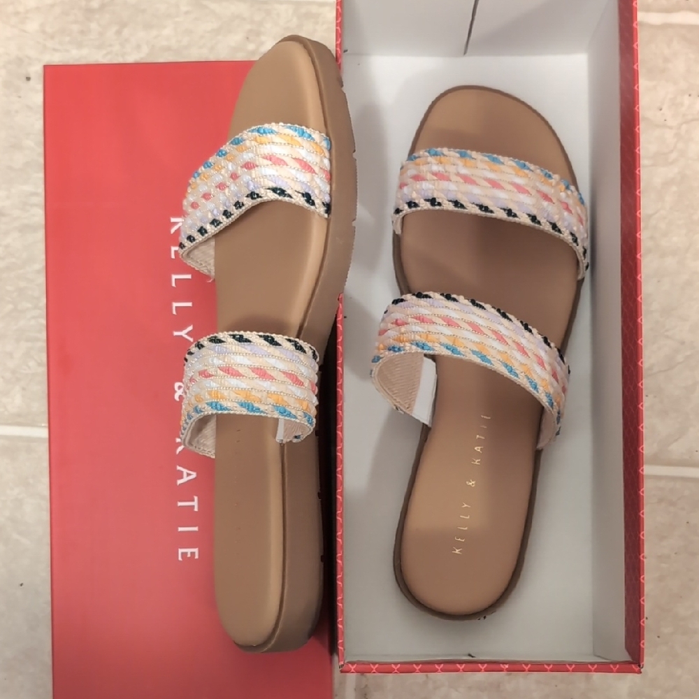Kelly & Katie Women's Woven Multicolor Slide Sandals